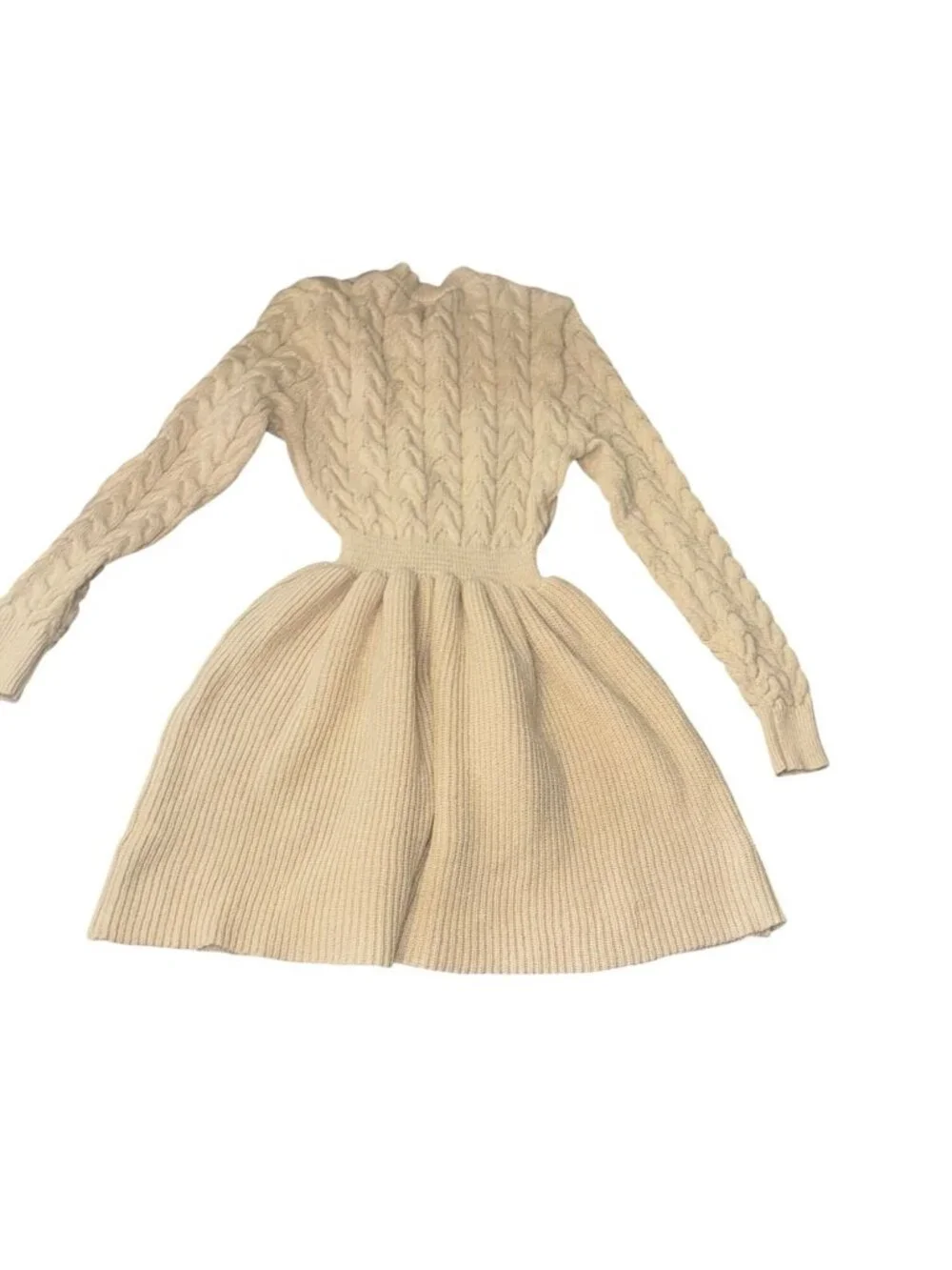Cable Knit Long Sleeve Beige Sweater Dress - Picture 2 of 7